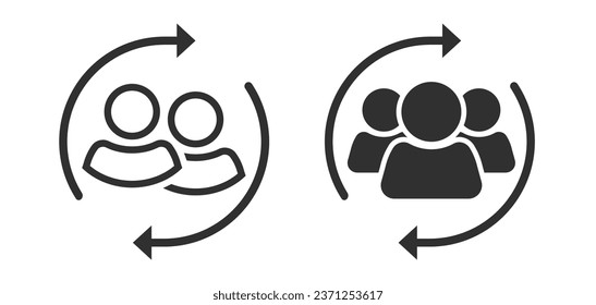 Staff user visitors rotation icon, return loyalty customers vector simple pictogram silhouette graphic line outline art, retain client relationship management, refresh employee team sign