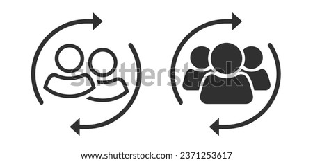 Staff user visitors rotation icon, return loyalty customers vector simple pictogram silhouette graphic line outline art, retain client relationship management, refresh employee team sign
