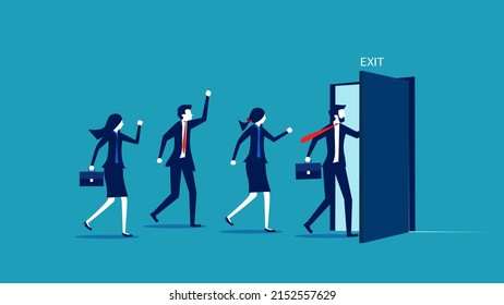 The staff walked towards the exit door. Employees leave the company. concept of human resource problems