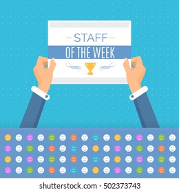 Staff of The Week Lettering, Flat Style Hands Hold Card