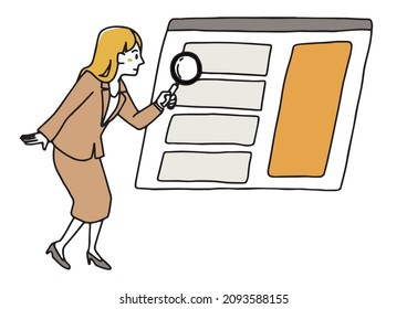 Staff who analyze using big data Analysis and management on the Internet Loose line drawing person illustrations
