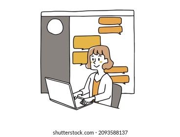 Staff who collect information using SNS Analysis and management on the Internet Loose line drawing person illustrations
