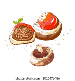 Staffed portobello mushrooms, vector illustration.