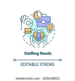 Staffing needs concept icon. Avoid overwhelm. Accident prevention workplace tip abstract idea thin line illustration. Isolated outline drawing. Editable stroke. Arial, Myriad Pro-Bold fonts used