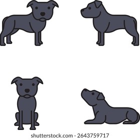Staffordshire Bull Terrier ilustração de cachorro várias poses
