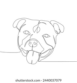 Staffordshire Bull Terrier, Englisch Staffy, Hunderasse, Begleithund One Line Art. Kontinuierliche Linie Zeichnung von Freund, Hund, Hund, Hund, Freundschaft, Pflege, Haustier, Tier, Familie, Hund.