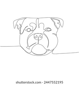 Staffordshire Bull Terrier, English Staffy, dog breed, companion dog one line art. Continuous line drawing of friend, dog, doggy, friendship, care, pet, animal, family, canine. svg