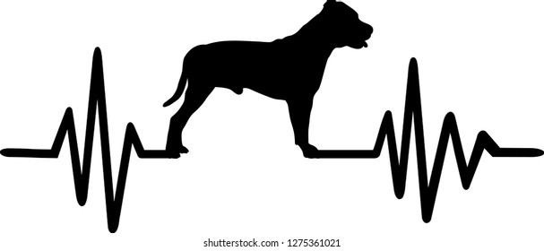 Staffordshire Bull Terrier pulse line with silhouette