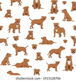 Staffordshire bull terrier seamless pattern. Staffy characters set.  Vector illustration