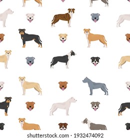 Staffordshire bull terrier seamless pattern. Staffy characters set.  Vector illustration