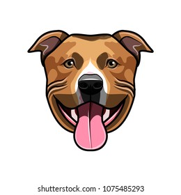 Staffordshire Terrier dog head. Dog face muzzle. Staffordshire terrier dog breed. Smiling dog. Vector illustration