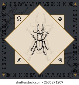 Stag besouro inseto dorcus curvidens símbolo alquímico design gravura vetor ilustração no estilo antigo medieval vintage