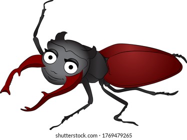 Stag beetle cartoon colorless for coloring page. He smiles and waves his paw.