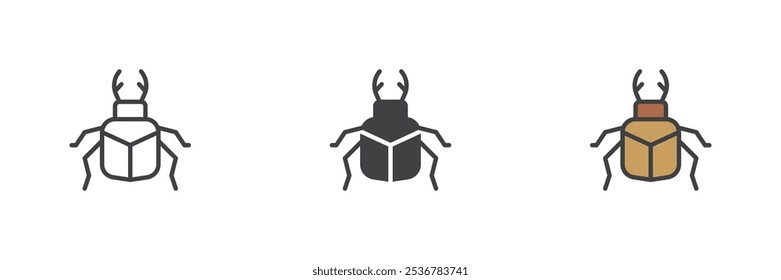 Stag beetle different style icon set. Line, glyph and filled outline colorful version, outline and filled vector sign. Bug symbol, logo illustration. Vector graphics