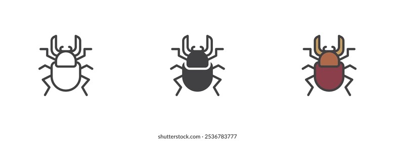 Stag beetle different style icon set. Line, glyph and filled outline colorful version, outline and filled vector sign. Bug symbol, logo illustration. Vector graphics