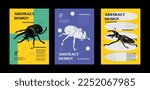 Stag beetle, Hercules beetle, Dynastes Hercules, Lucanus cervus,  European stag beetle. Set of vector posters with insects. Engraving illustrations and typography. Background images for cover, banner