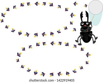 The stag beetle is hunting for fireflies.