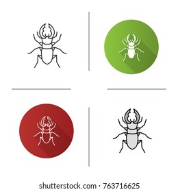 Stag beetle icon. Bug. Lucanus cervus. Flat design, linear and color styles. Isolated vector illustrations