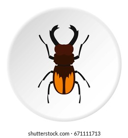 Stag beetle icon in flat circle isolated vector illustration for web