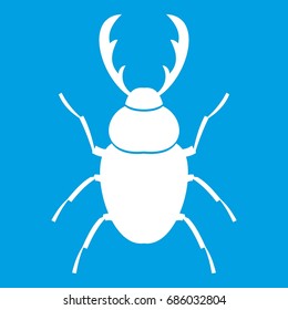 Stag beetle icon white isolated on blue background vector illustration