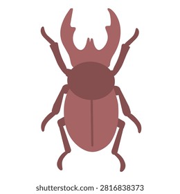 Stag beetle insect vector illustration. Flat cartoon brown wildlife bug with big horns, forest biology nature isolated design element