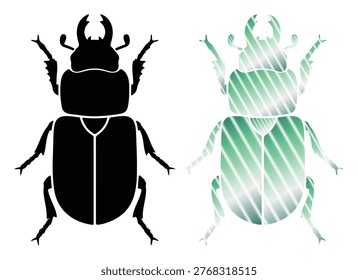 Stag beetle with large mandibles. two design options include solid black and striped green gradient.