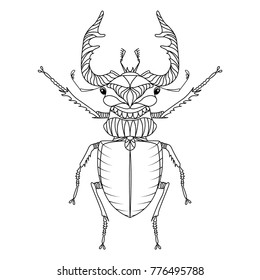 Stag beetle linear icon, coloring book, vector illustration