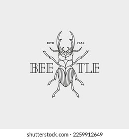 Stag beetle logo design template. Linear graphic style. Vector illustration.
