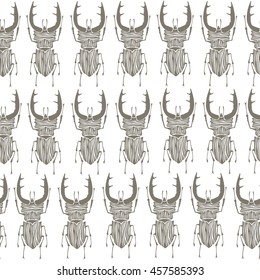 Stag beetle seamless pattern. Vintage background.