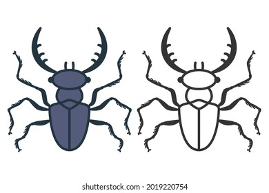 Stag beetle vector icons set isolated on a white background.