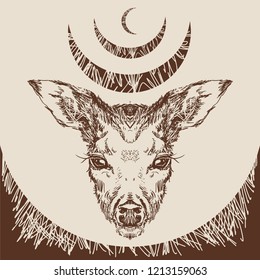 stag deer head sketch vector graphics monochrome drawing
