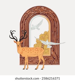 Stag deer, vintage animal illustration, isolated vector element. 