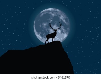 Stag with Full Moon