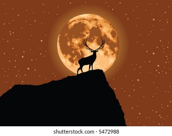 Stag with Full Moon