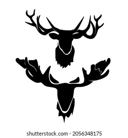 stag head, moose head flat design isolated icon, emblem set