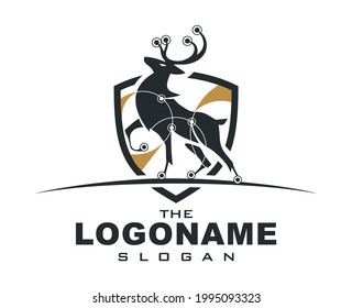 stag logo with shield and multiple curved lines as connection symbol
