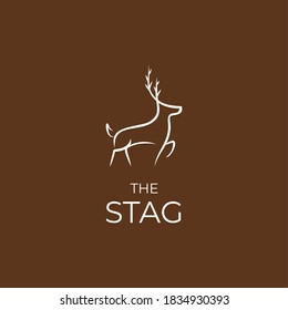 Stag logo with simple minimalist line art. Hand drawn deer, moose, or elk vector illustration.