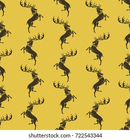 Stag noble. Brown background. Seamless pattern. Design for the background of the website, textiles, paper, packaging materials.