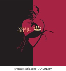 Stag. Red and the black.  Fantasy Stag Illustration.House Baratheon/.Vector. Medieval stylisation