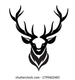 Stag or Reindeer Head Abstract, Front View Illustration