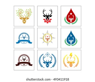 stag roe deer roebuck elk animal safari fauna antler logo image vector icon set