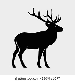 Stag silhouette standing in profile view simple black vector illustration
