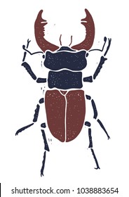 Stag-beetle linocut illustration, draw, ink, vector