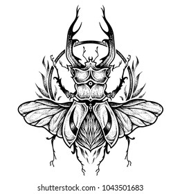 Stag-beetle tattoo. psychedelic, zentangle style. vector illustration