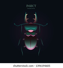 Stag-beetle - vector design. Top view. Dark image.