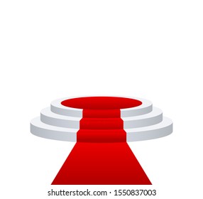 Stage for awards ceremony. Podium with red carpet. Pedestal. Spotlight. Vector illustration.