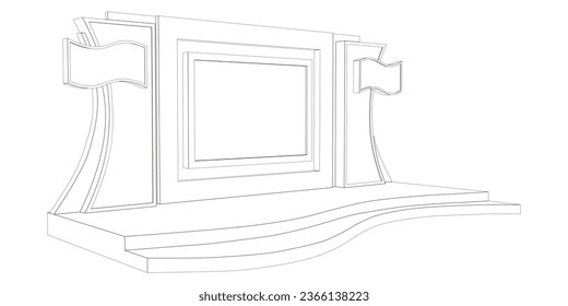 stage backdrop LED screen cover wing decoration with blank space logo company and spotlight for event show performance display product. Vector sketch outline line drawing coloring background editable.
