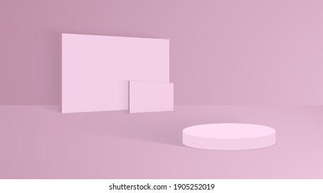 Stage backdrop podium for product display stand. 3d cylinder vector background illustration
