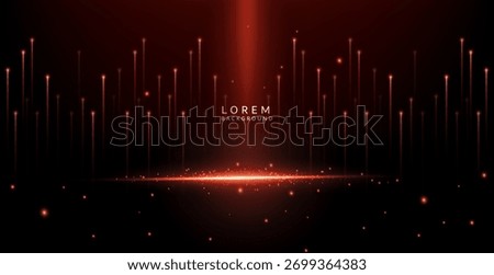 The stage background is a fusion of red and black warm tones. Short horizontal and vertical light streaks are scattered around, giving the image a three-dimensional look like sparks or tiny fireworks.