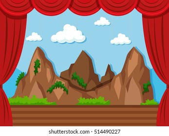 Fondo de la etapa con ilustración de montaña y hierba